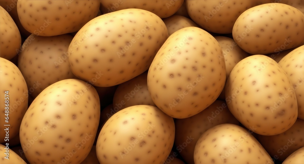 Closeup picture of potatoes covering the full screen. Potato background picture.. Generative AI. Closeup picture of potatoes covering the full screen. Potato background picture.. Generative AI.
