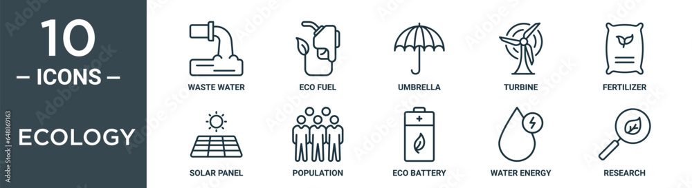 ecology outline icon set includes thin line waste water, eco fuel ...