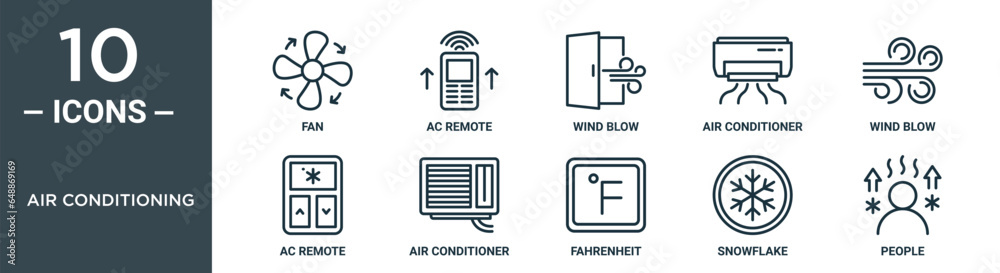 Vetor de air conditioning outline icon set includes thin line fan, ac ...