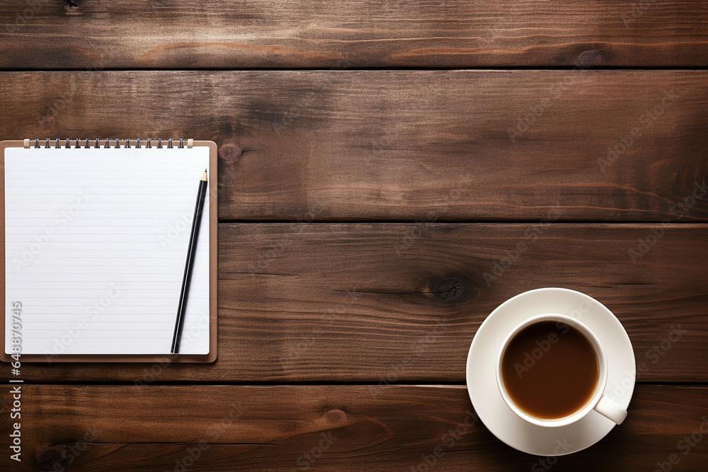 smartphone with notepad and coffee on the wooden table, top view smartphone with notepad and coffee on the wooden table, top view