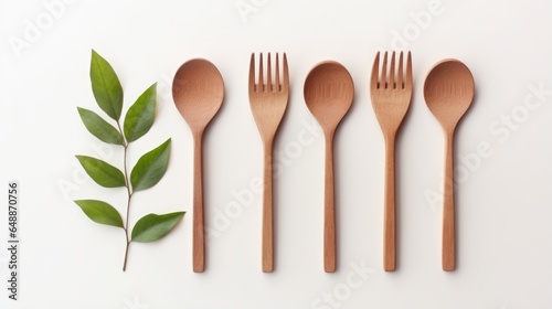 Eco friendly wooden cutlery background. Reduce reuse recycle  plastic free concept