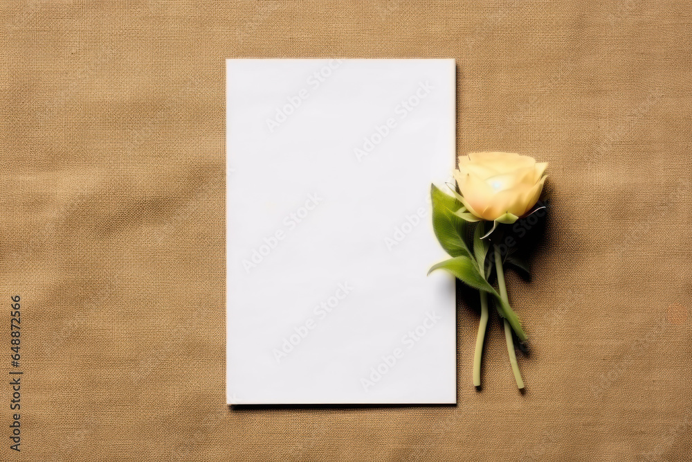 Blank card with a yellow rose on a beige background. Blank card with a yellow rose on a beige background.