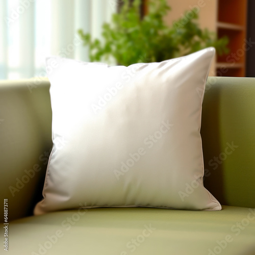 Pillow on sofa in living room, closeup. Interior design