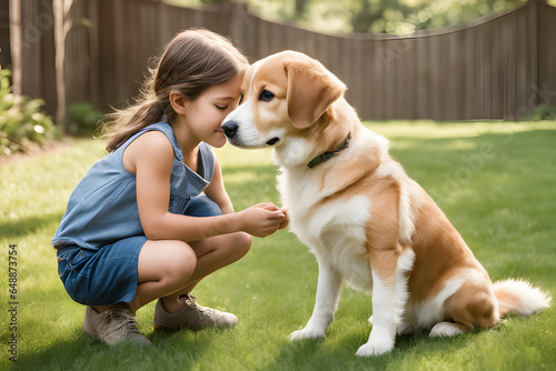 children are playing with the dogs