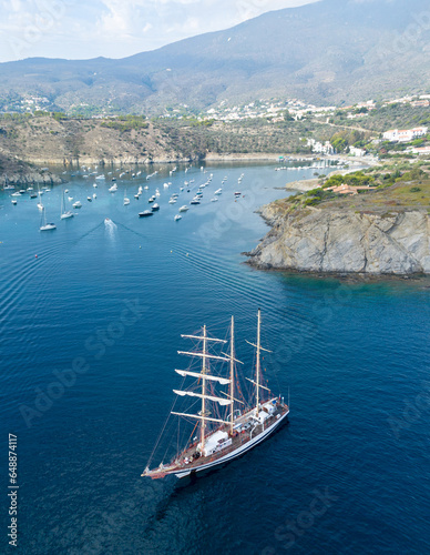a schooner from the air in Cadaques