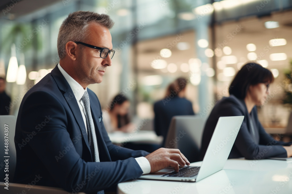 Business, presentation and man on a laptop in a corporate conference or office collaboration with a woman at work, Businessman, manager or coach for marketing, strategy and sales working with CEO Business, presentation and man on a laptop in a corporate conference or office collaboration with a woman at work, Businessman, manager or coach for marketing, strategy and sales working with CEO