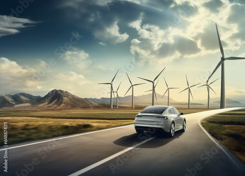 Eco car electric windmill modern energy industry electricity transportation vehicle technology