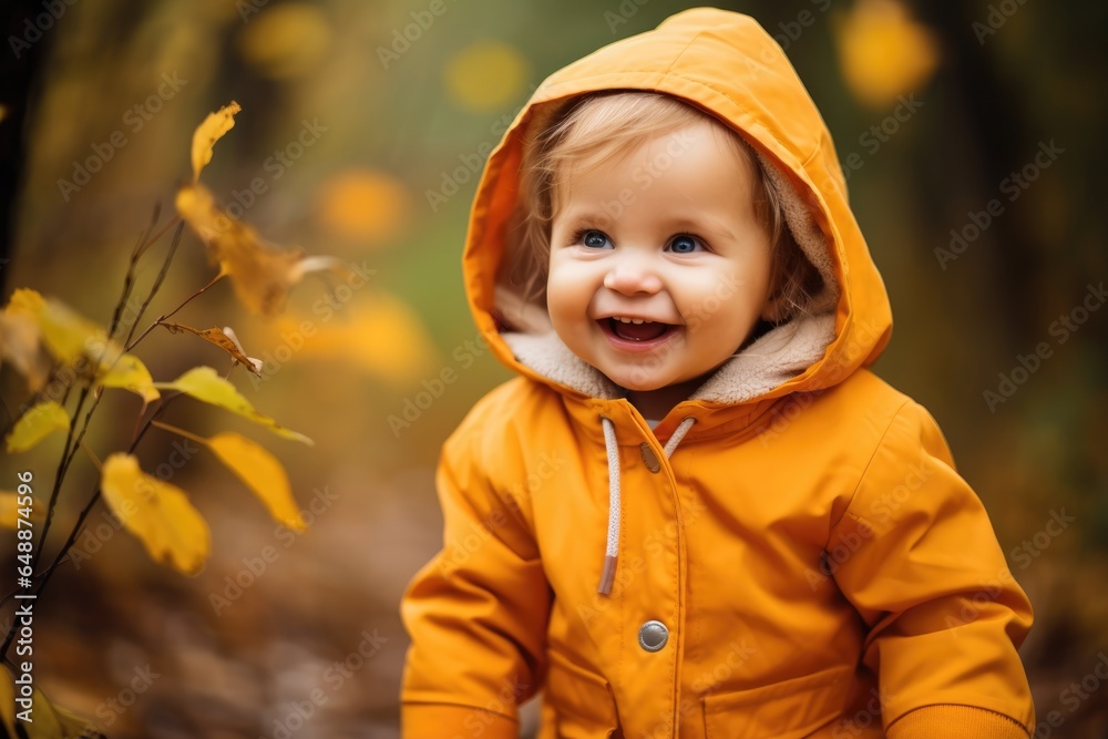 baby girl laughing in autumn park