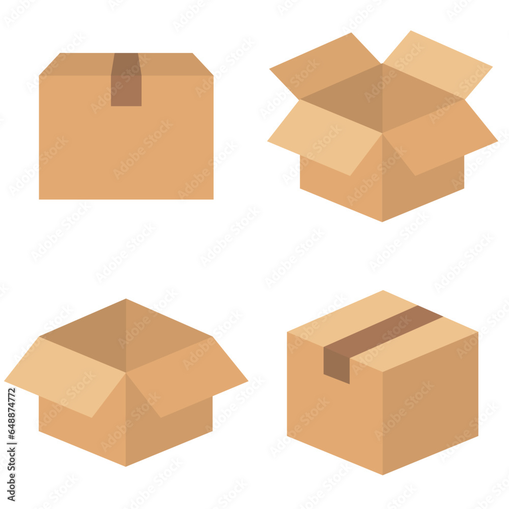 Cardboard box in flat style. Box flat icons. Vector illustration isolated on white background Cardboard box in flat style. Box flat icons. Vector illustration isolated on white background