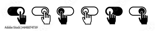 Set of finger on switches vector icons. Hand dragging slider. Off and on button. Vector 10 Eps.