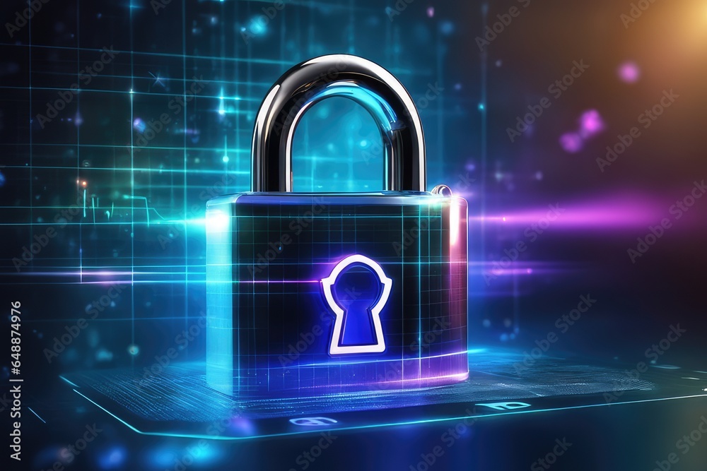 padlock on code hologram background padlock on code hologram background