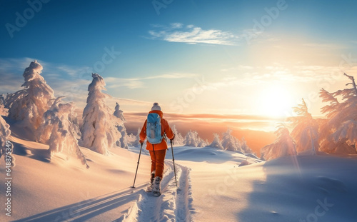 Man travel winter mountaineering snow nature