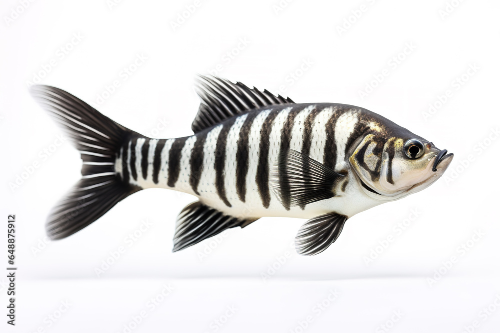 Image of siamese tigerfish on a white background. Animals. Illustration, Generative AI. Image of siamese tigerfish on a white background. Animals. Illustration, Generative AI.