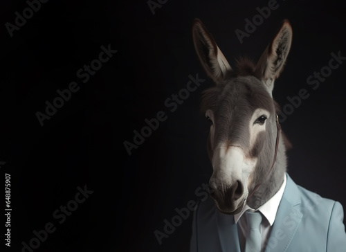 Image of portrait of a donkey businessman wearing a suit. Illustration, Generative AI. © yod67