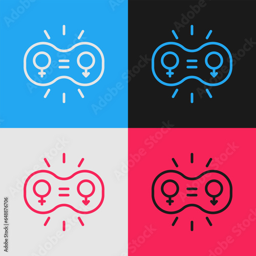 Pop art line Gender equality icon isolated on color background. Equal pay and opportunity business concept. Vector