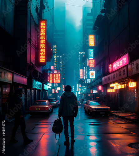 Paisaje urbano nocturno ciberpunk photo