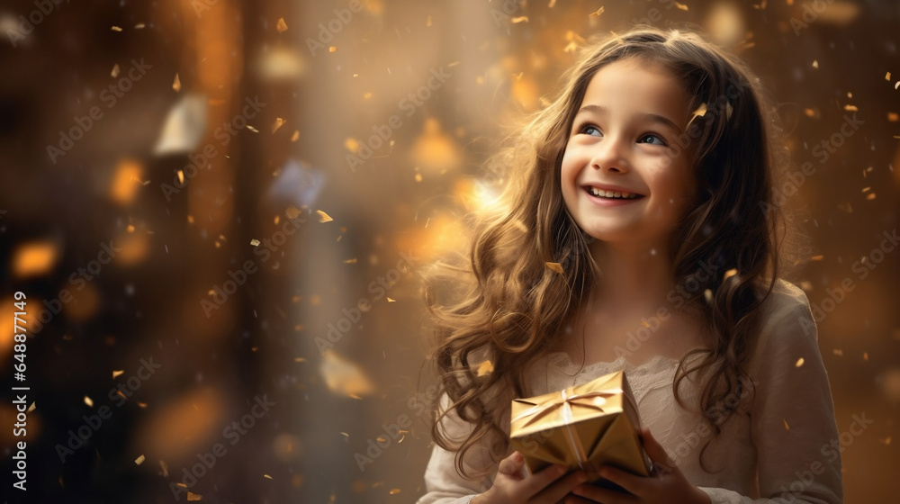 The girl rejoices at the gift. The girl rejoices at the gift.