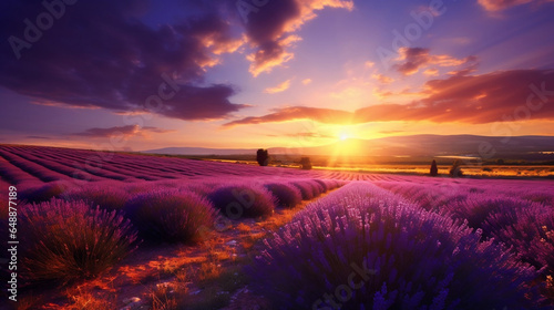 Lavender fields in the setting sun.