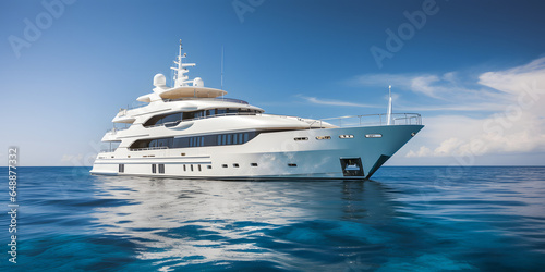 large luxurious yacht cruising on a calm blue ocean three generative AI © Pierre