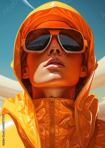 Portrait of a Girl in sun-protective clothing with long sleeves and a sun-protective cap that covers her shoulders, and sunglasses. Concept of Extreme heat and active sun. © Татьяна Креминская