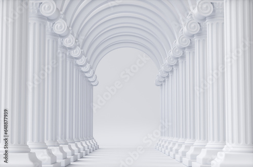 Fototapeta Naklejka Na Ścianę i Meble -  Empty white corridor with columns. Minimal 3d rendering illustration. 