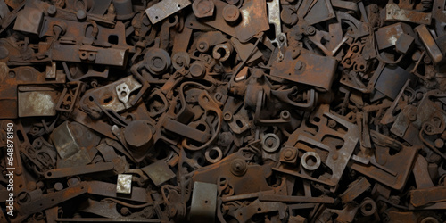 Texture Of Pile Of Pieces Of Rusty Scrap Metal For Background Created Using Artificial Intelligence
