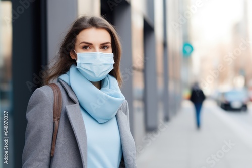 Woman in city street wearing mask, Quarantine, pandemic concept