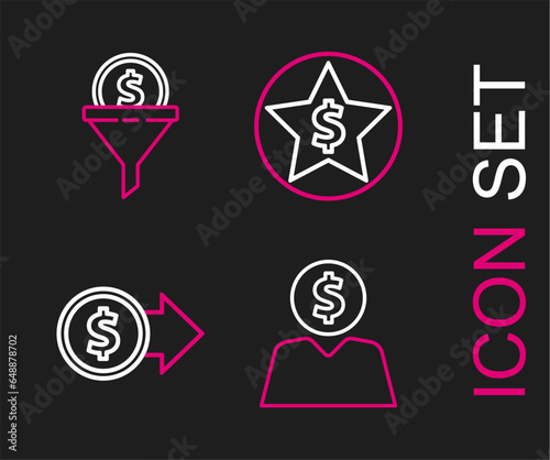 Set line Business man planning mind, Coin money with dollar symbol, Star and and Lead management icon. Vector