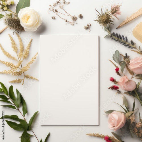 White Card Mockup with Boho and flowers in Background