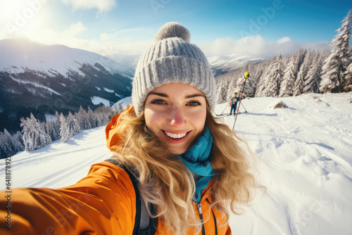 Skier Takes a Selfie on a Snowy Slope