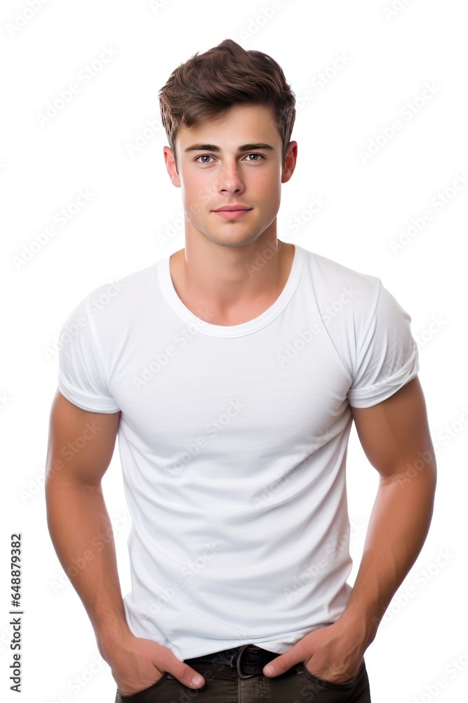College Boy in white Shirt and Trousers Isolated on White College Boy in white Shirt and Trousers Isolated on White