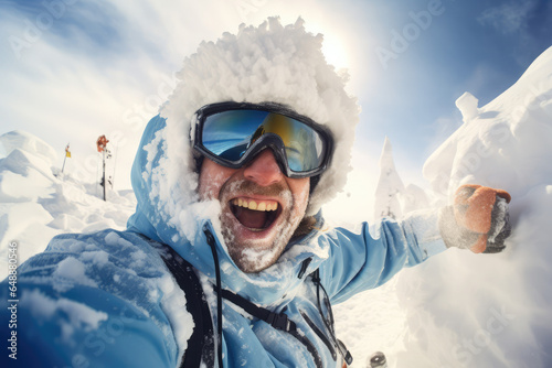 Skier Takes a Selfie on a Snowy Slope