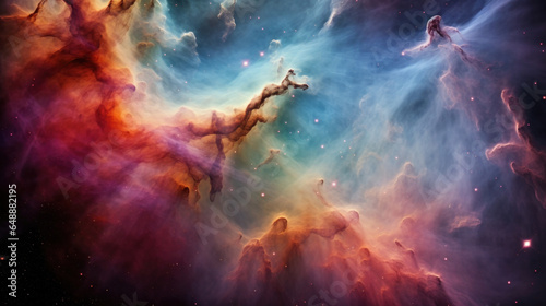 Captivating Nebula Space Starfield: A stunning cosmic vista featuring distant stars and colorful nebulae in the endless void of space © STOCK-AI