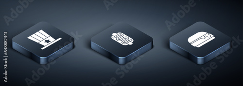 Set Isometric Patriotic American top hat, Burger and Hotdog sandwich icon. Vector