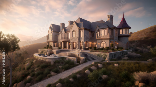 Photographie luxurious mansion on a hilltop two generative AI