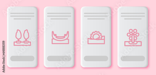 Set line Forest, Boat swing, Ferris wheel and . White rectangle button. Vector