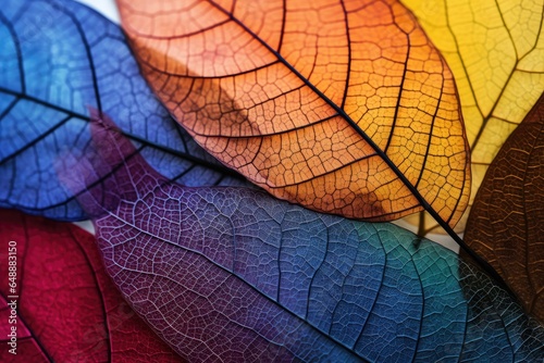 Multicolored fall leaves. close up of autumn leaves. Colorful autumn leaves. Macro leaf texture. Generative Ai © vassileva_t