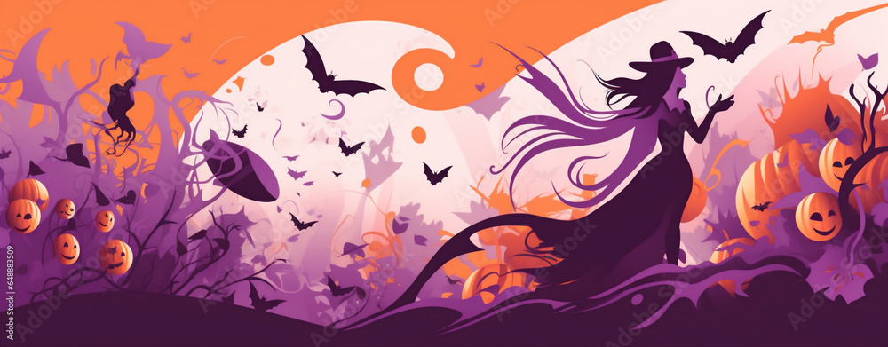 background night holiday autumn halloween party horror black evil witch girl. Generative AI.
