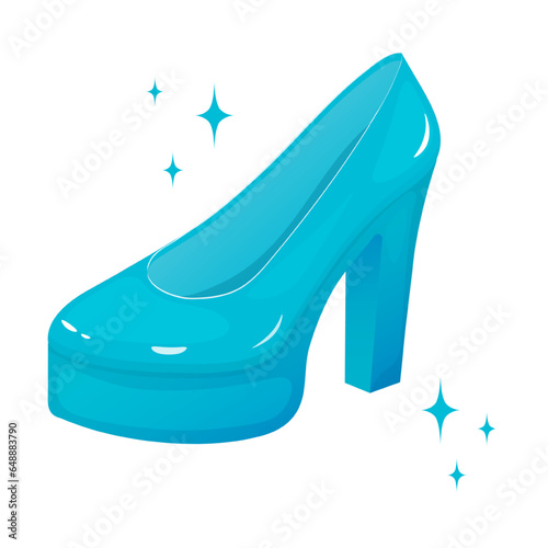 Cinderella's blue shoe shines in cartoon style, vector illustration