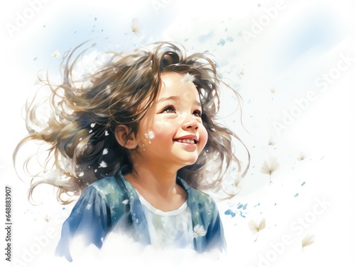 Delightful Little Girl Blowing Dandelion Seeds with Infectious Smile, Capturing Innocence and Joy of Simple Pleasures