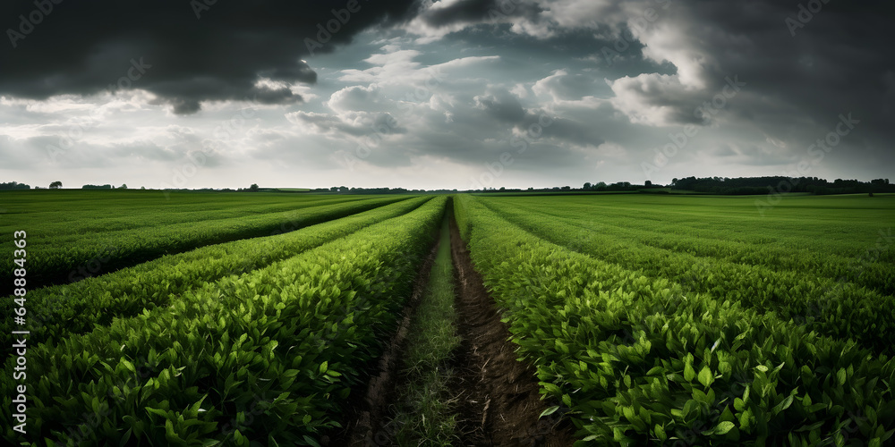 large green field of crops with a cloudy sky three generative AI