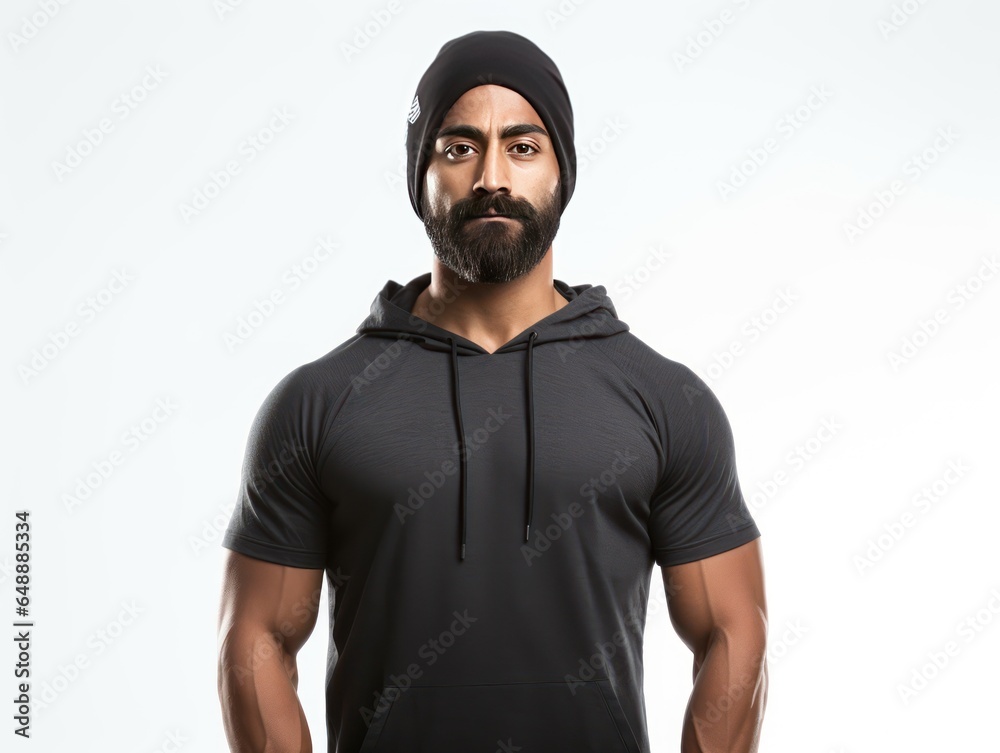 Indian Athlete in Workout Gear, Isolated on White Background
