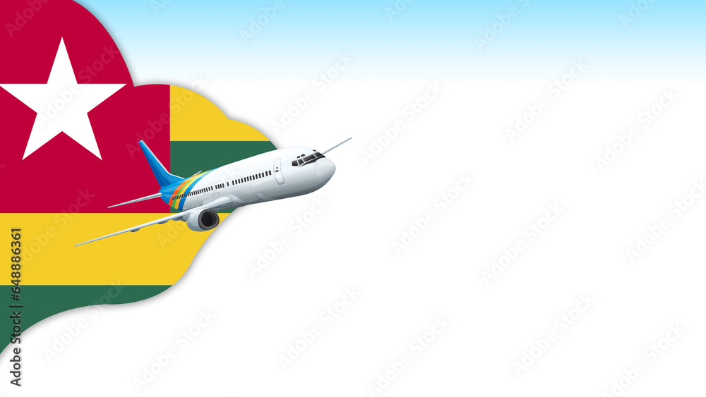 Fototapeta premium 3d illustration plane with Togo flag background for business and travel design