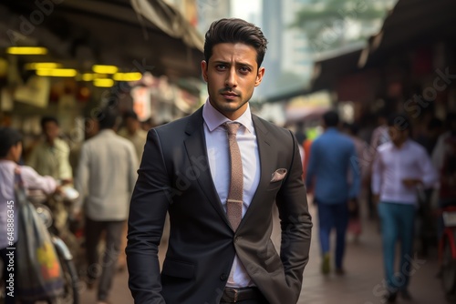 Confident Young Man in Formal Suit Amidst Mumbai 
