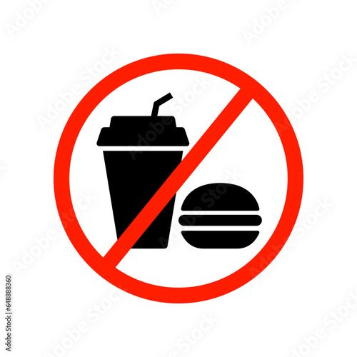 prohibition no food and drink icon. Flat style. No eating or drinking logo. No junk food. Stop fast food for fitness and diet boundary logo. vector illustration design on white background. EPS 10