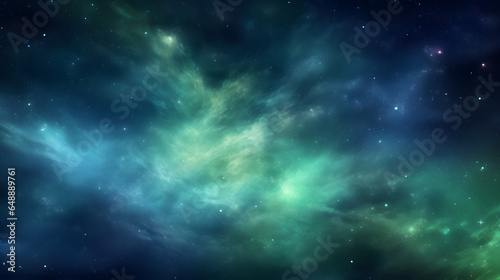 galaxy background in shades of blue and green with white one generative AI © Pierre