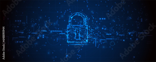 internet digital security technology concept for business background. Lock on circuit board