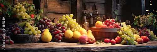 Nature's Bounty: Wooden Platter of Juicy Fruit © nimnull