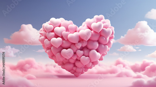 Beautiful clouds in heart shape on pink sky, Love and valentine concept. Generative Ai