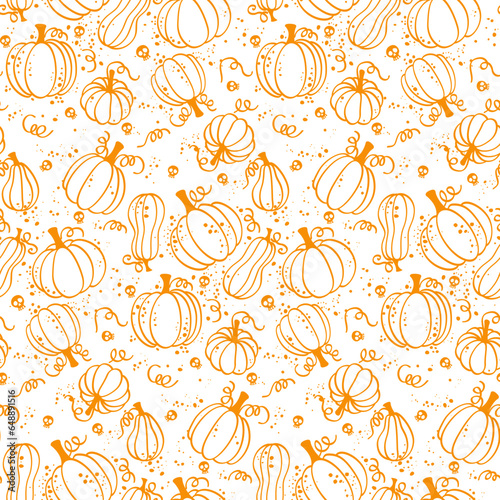 Beautiful Halloween pumpkin seamless pattern hand drawn transparent background